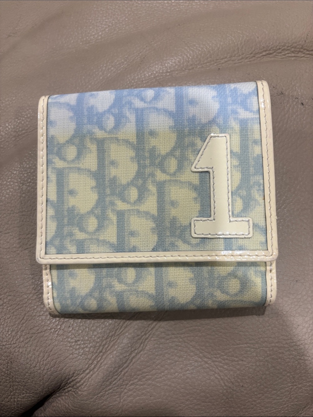 Dior Number 1 Canvas Wallet - Light Blue & Cream vintage some discoloration